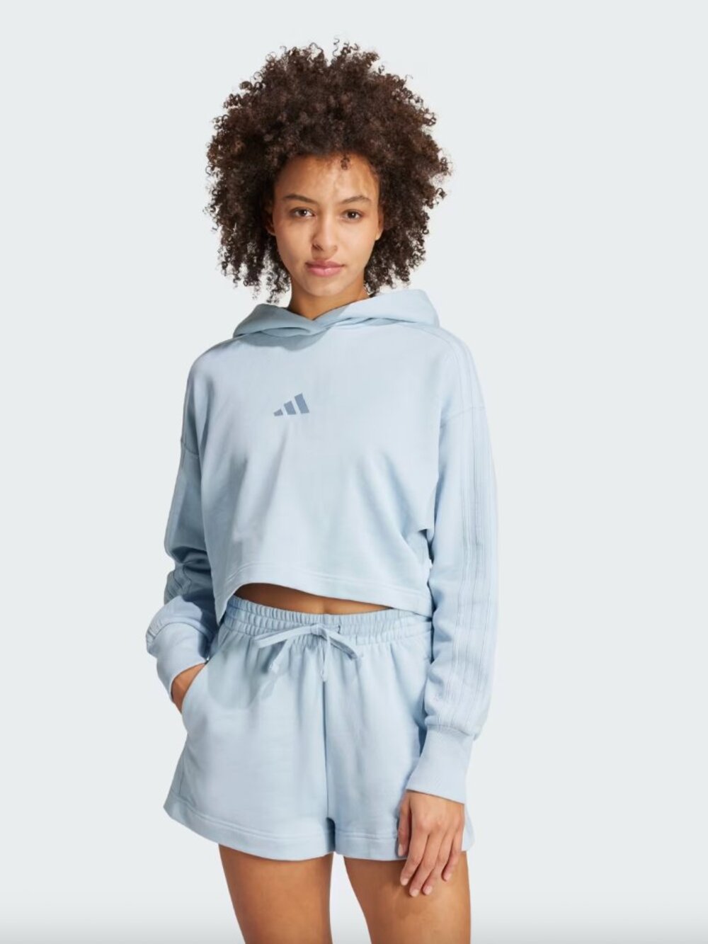 Adidas ALL SZN Cropped French Terry 3-Stripes Hoodie XL Light Blue